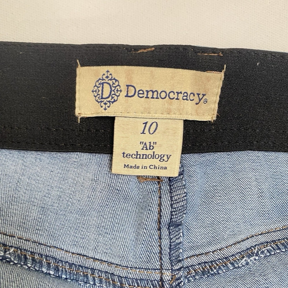 Democracy Ab Technology Jeans Size 10 Blue Straight Leg Raw Hem Distressed - Picture 2 of 10